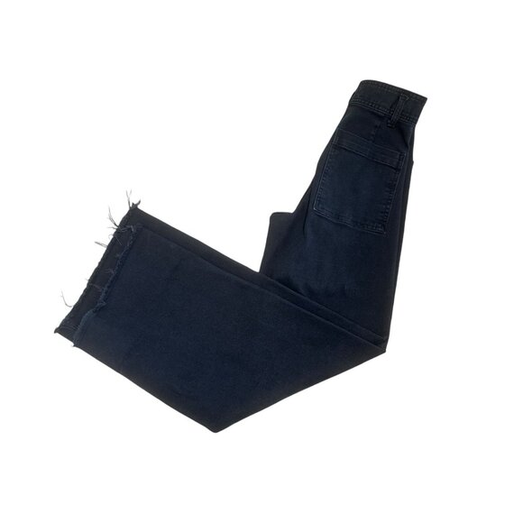 Zara Marine Jeans Womens 0 Black Wide Leg Straight High Rise Raw Hem Bohemian - Picture 14 of 16